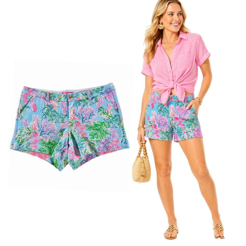 Lilly Pulitzer, Callahan Shorts Blue Pink Tropical Print,  Size 12 EUC